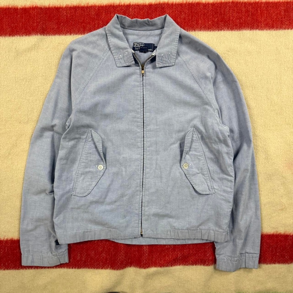 Vintage 90s Polo Ralph Lauren Chambray Zip Up Harrington Jacket Blue Mens Small